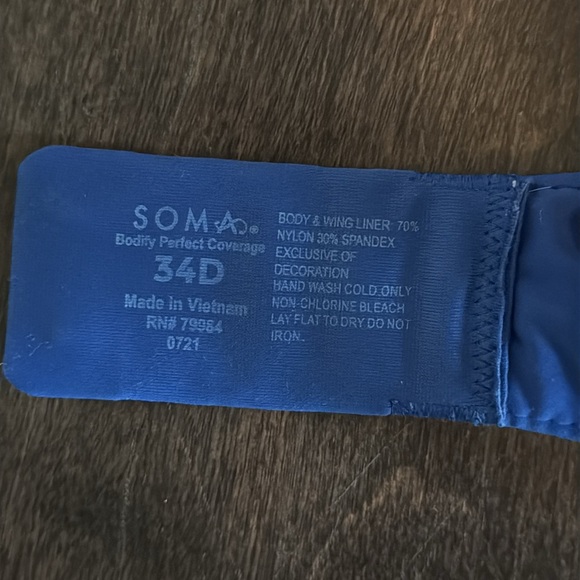 Womens Soma Bodify Perfect Coverage Bra 34D Blue - Picture 3 of 6